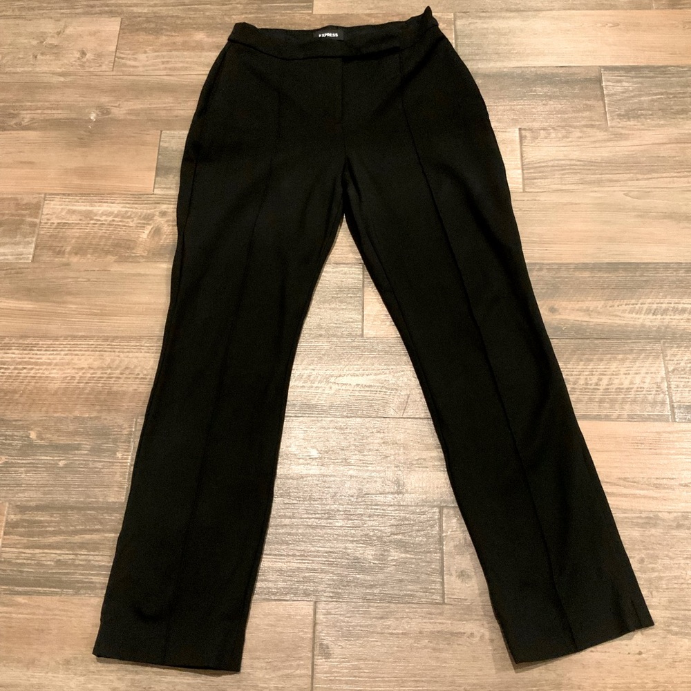 Express Women Career Black Pants Curvy Boot Size 8 Regular Mid Rise Stretch